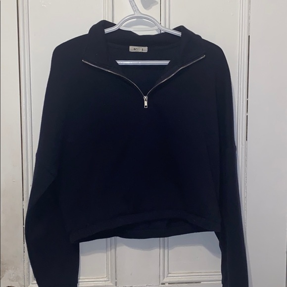 Quarter Zip Navy Blue Cropped Garage Sweater - Picture 1 of 2